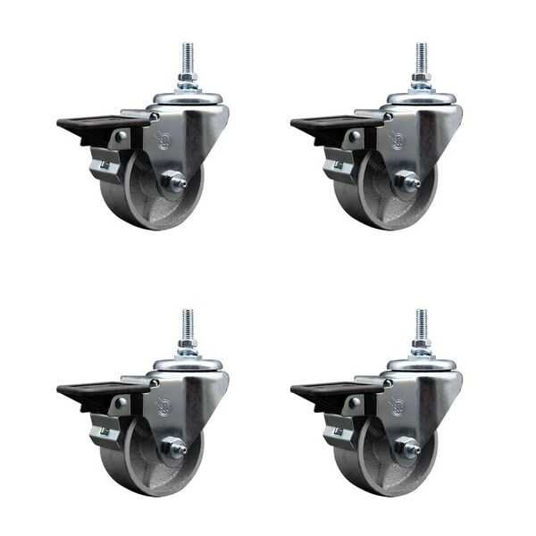 3 Inch Semi Steel 38 Inch Threaded Stem Caster Set with Brake